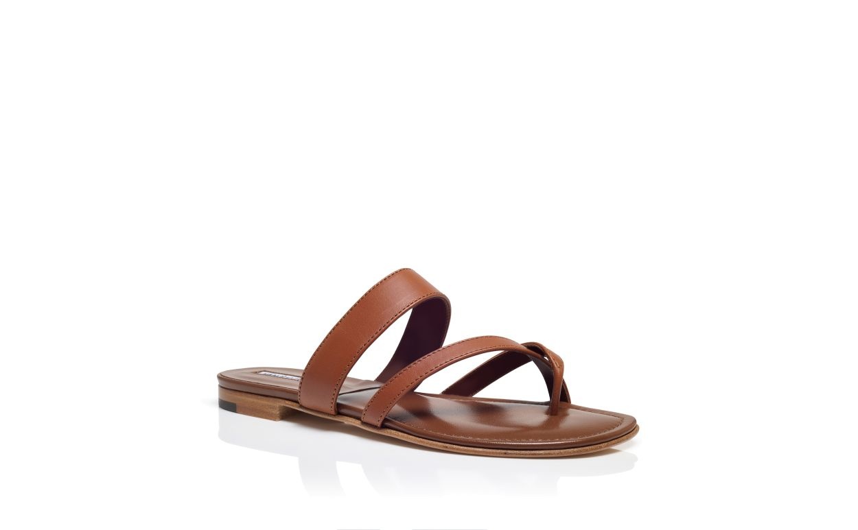 Brown Nappa Leather Crossover Flat Sandals - 3