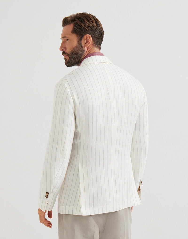 Brunello Cucinelli Chalk stripe linen twill deconstructed Cavallo blazer outlook