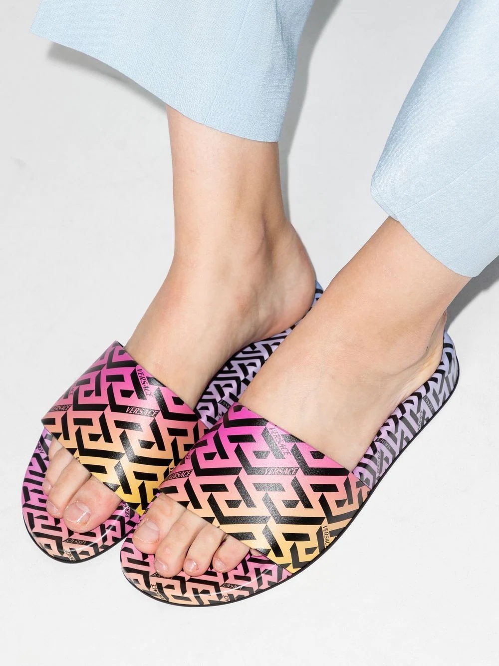 La Greca patterned open-toe slides - 3