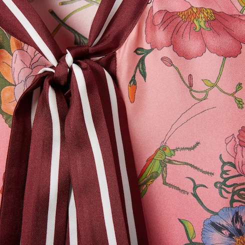 Printed silk shirt with neck bow - 6