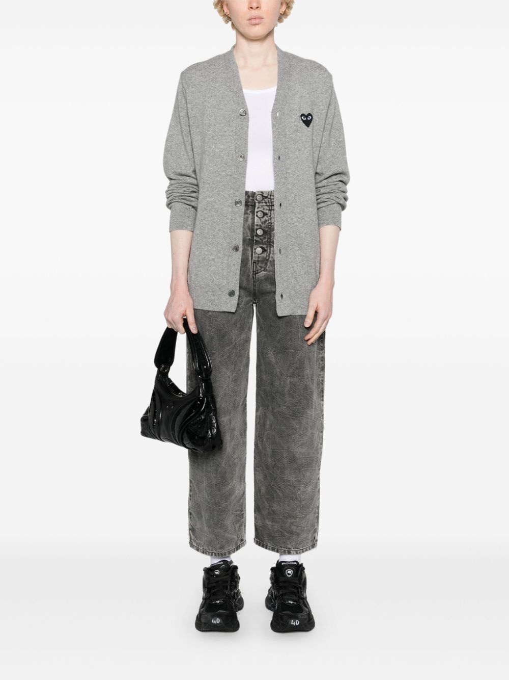 logo patch v-neck cardigan - 3