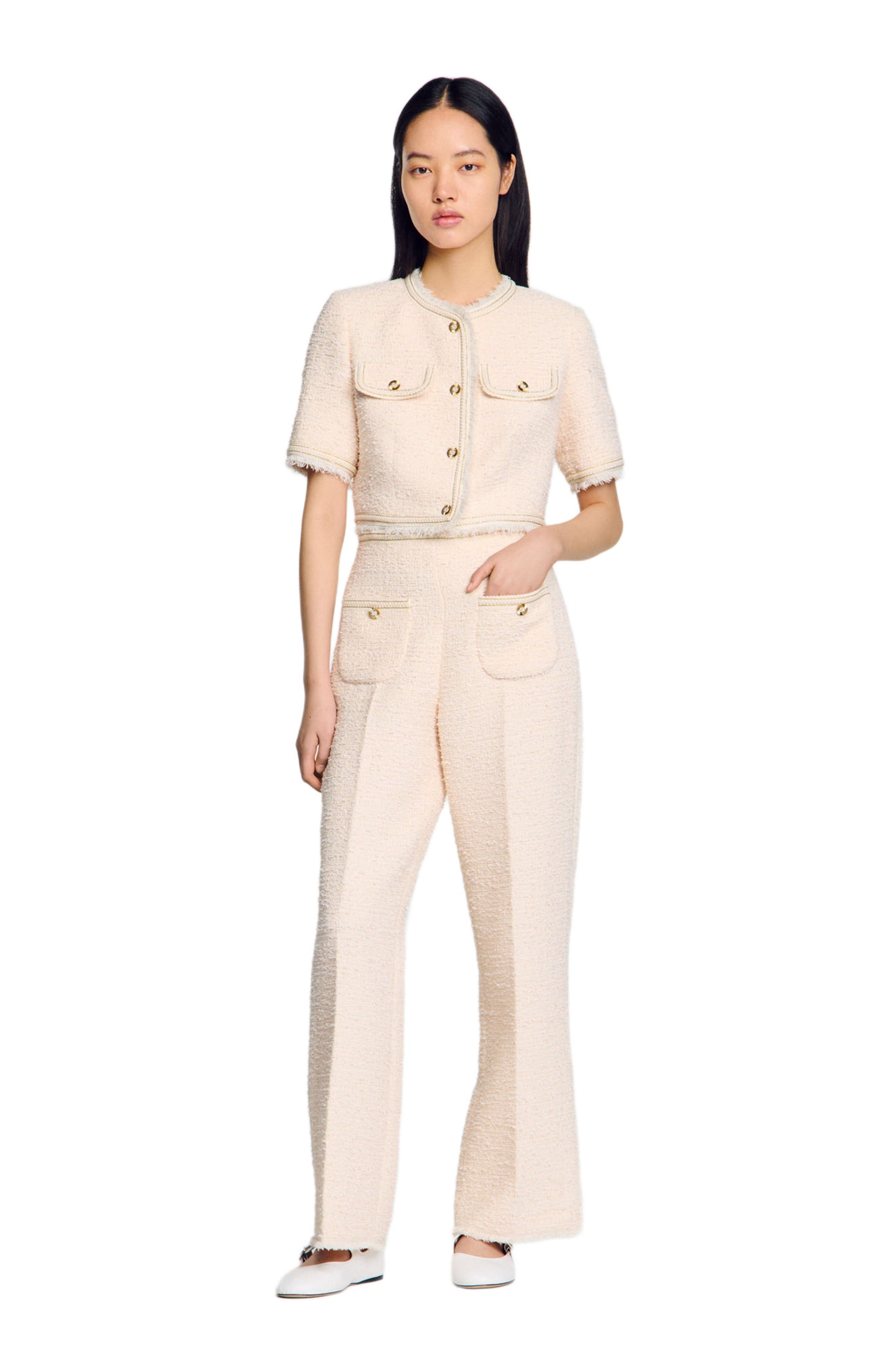SANDRO Decorative tweed trousers in Ecru /Pink at Nordstrom - 6