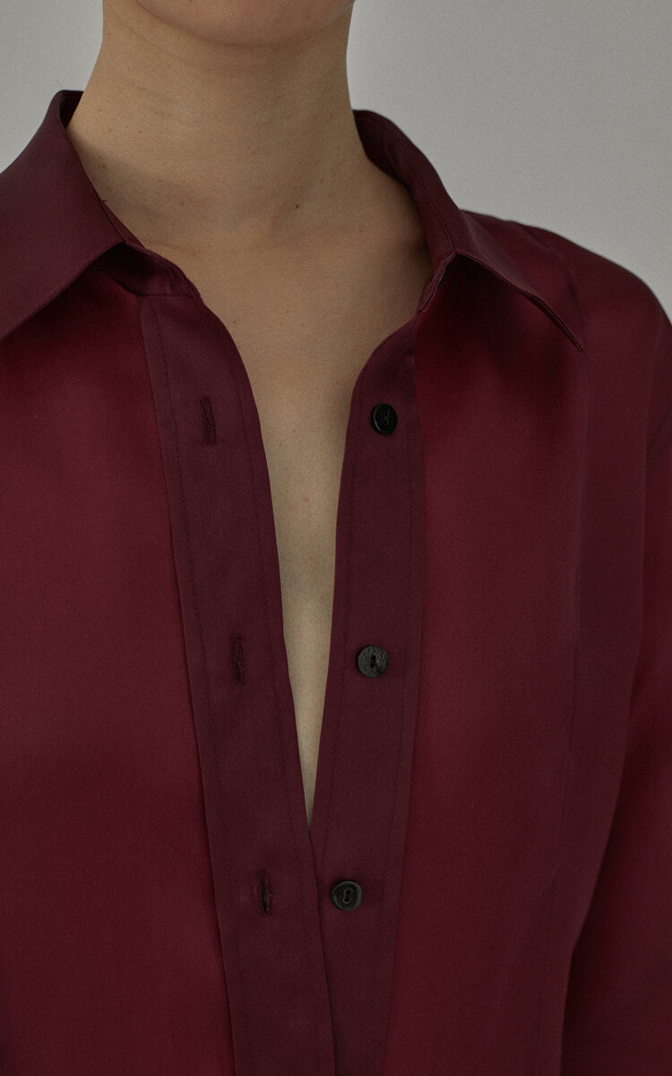 Ella Button-Down Organza Shirt burgundy - 2