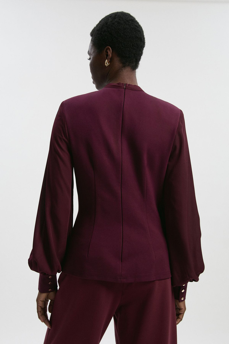 Petite Ponte And Georgette Mix Balloon Sleeve Cut Out Detail Top 4