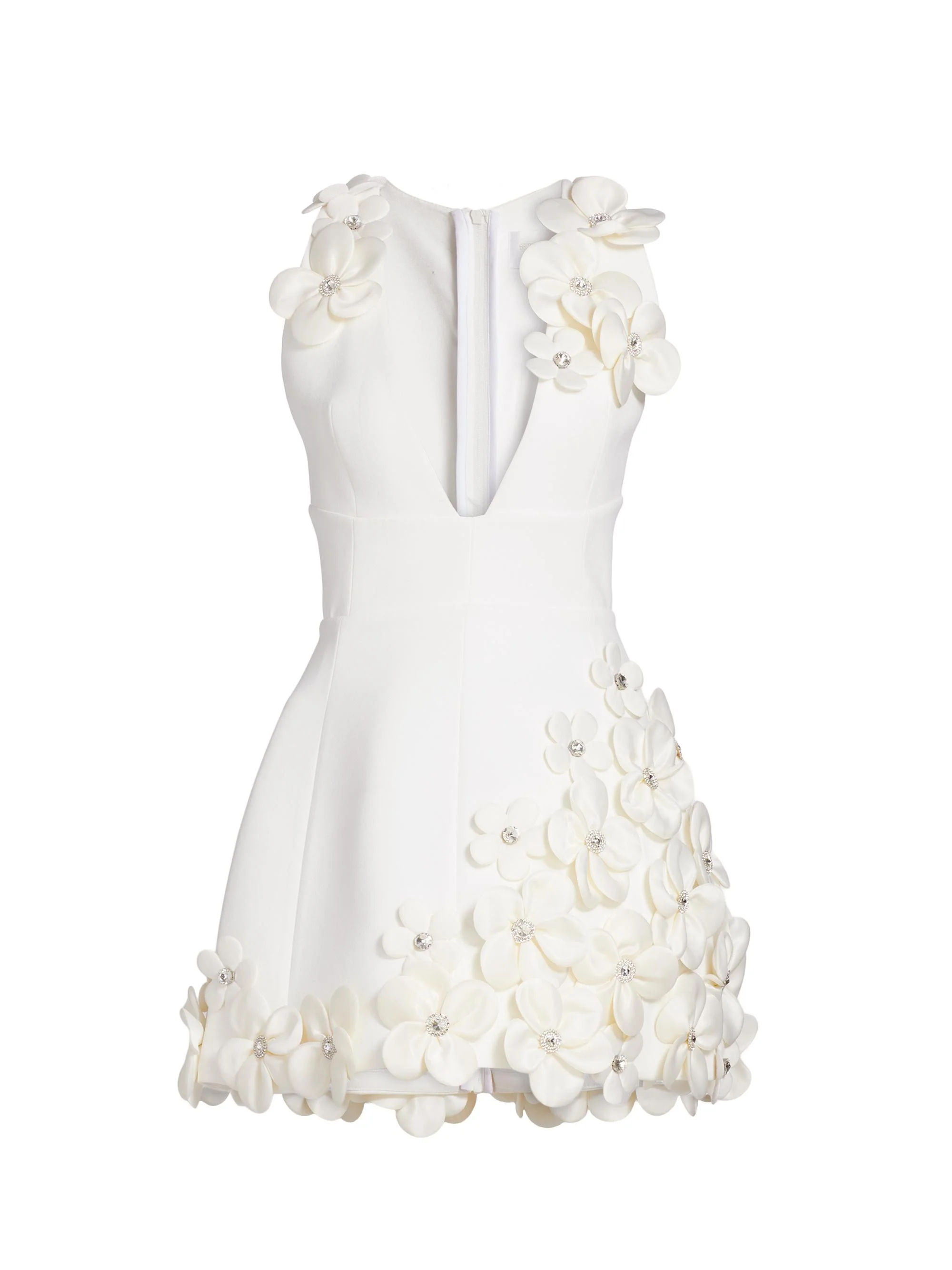 Women's Estelle Crystal-Embellished Floral-Appliquéd Minidress - White - 1