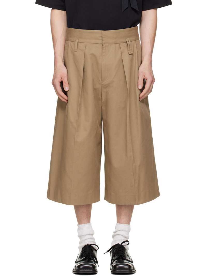 Beige Peeling Waist Wide Leg Shorts 1