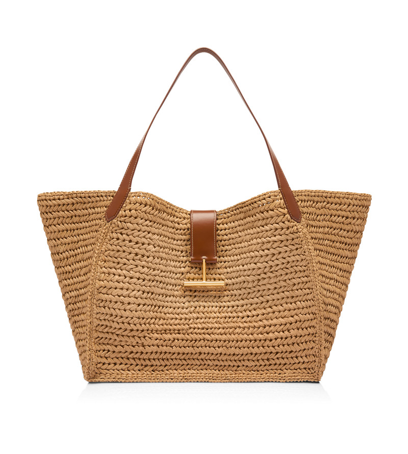RAFFIA AND LEATHER TARA LARGE TOTE 1