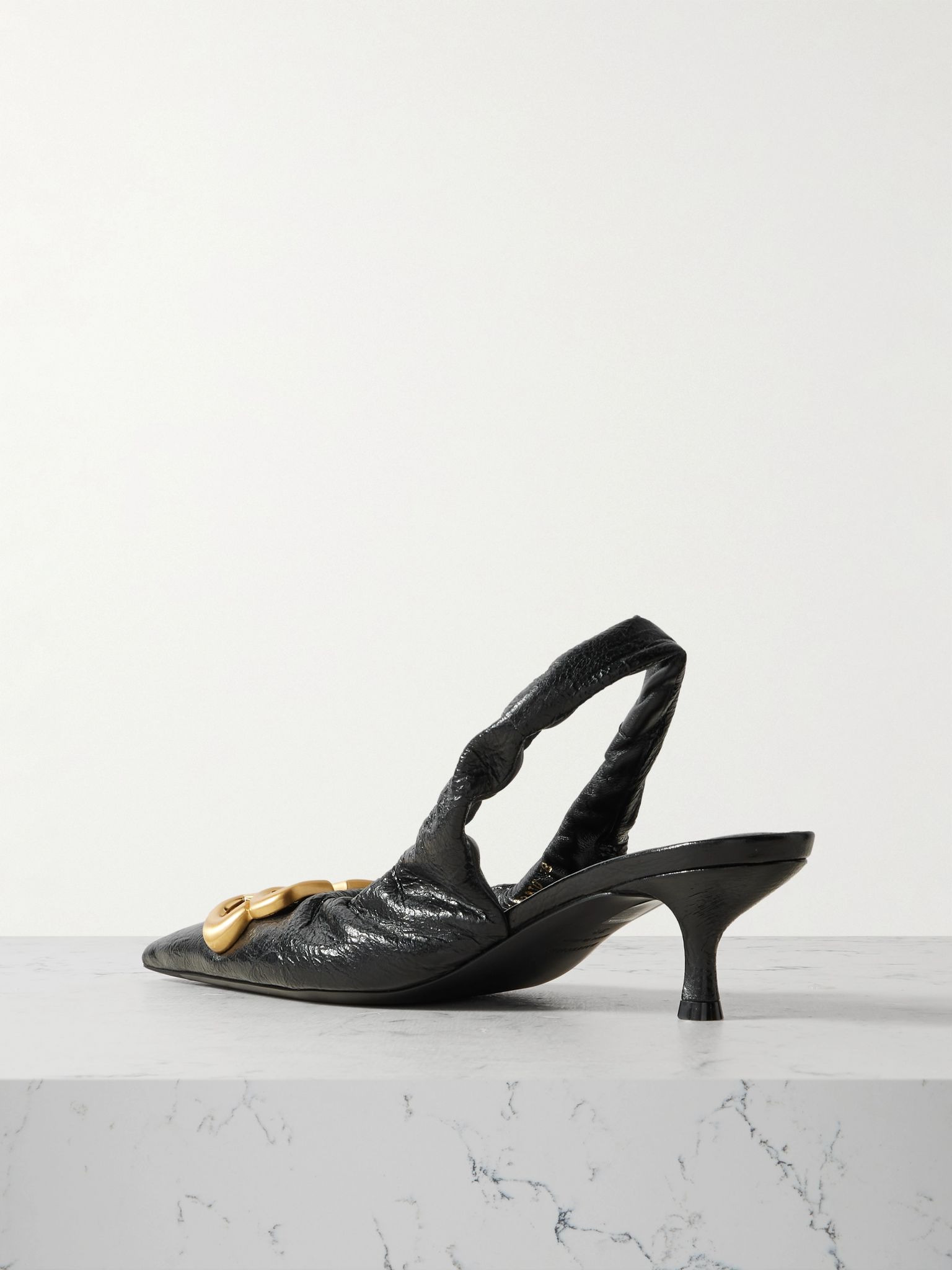 Monaco logo-embellished crinkled-leather slingback pumps Black - 3