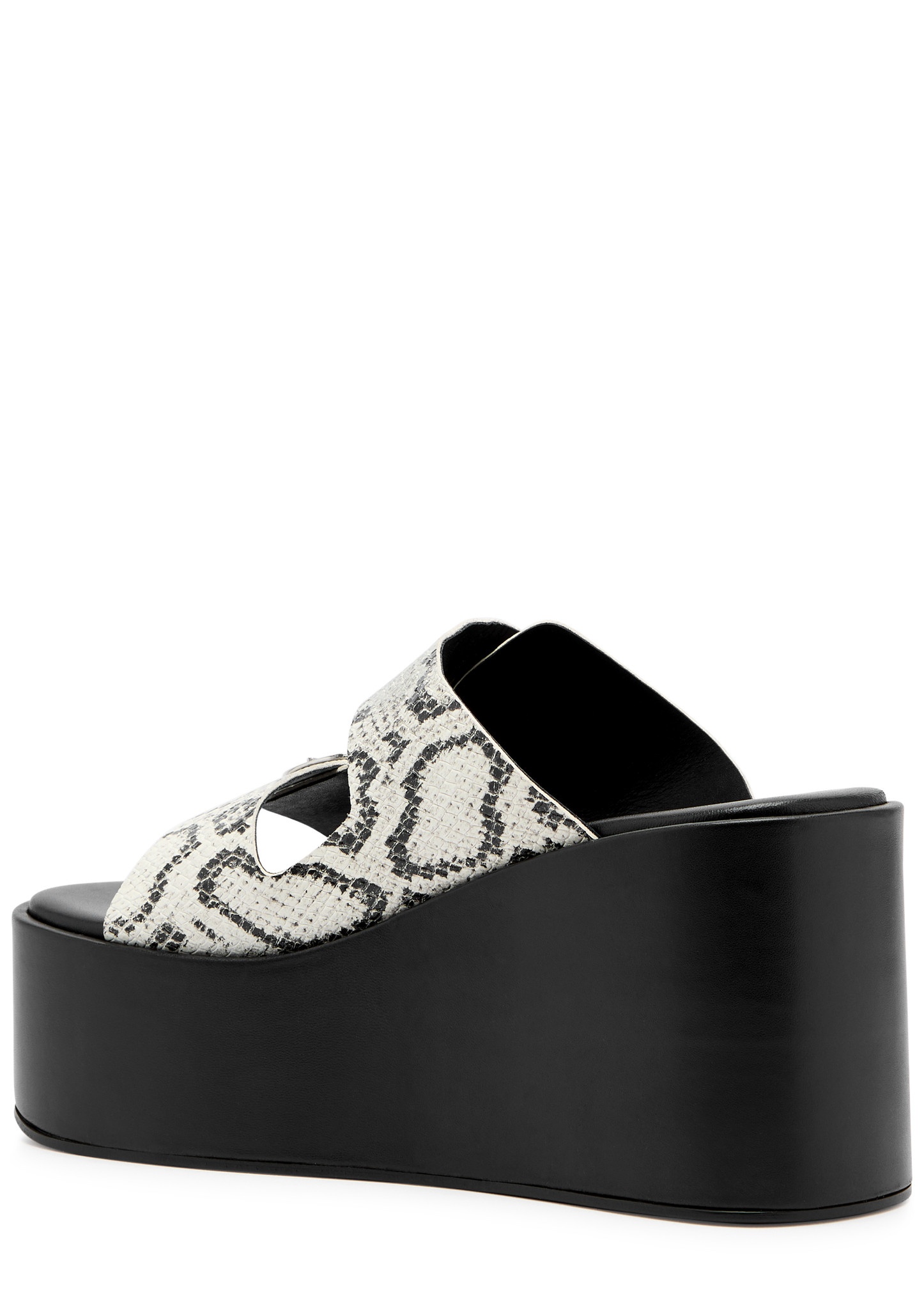 Python-effect leather platform wedge sliders - 2