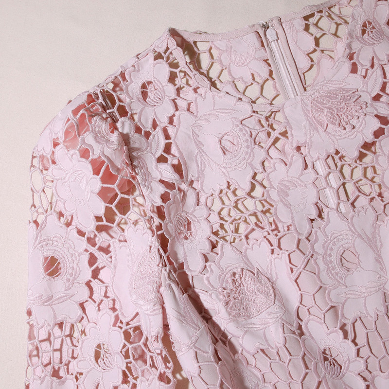 Pink 3D Cotton Lace Maxi Dress 4