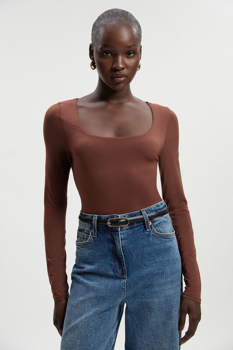 Scoop Neck Long Sleeve Contour Jersey Bodysuit 3