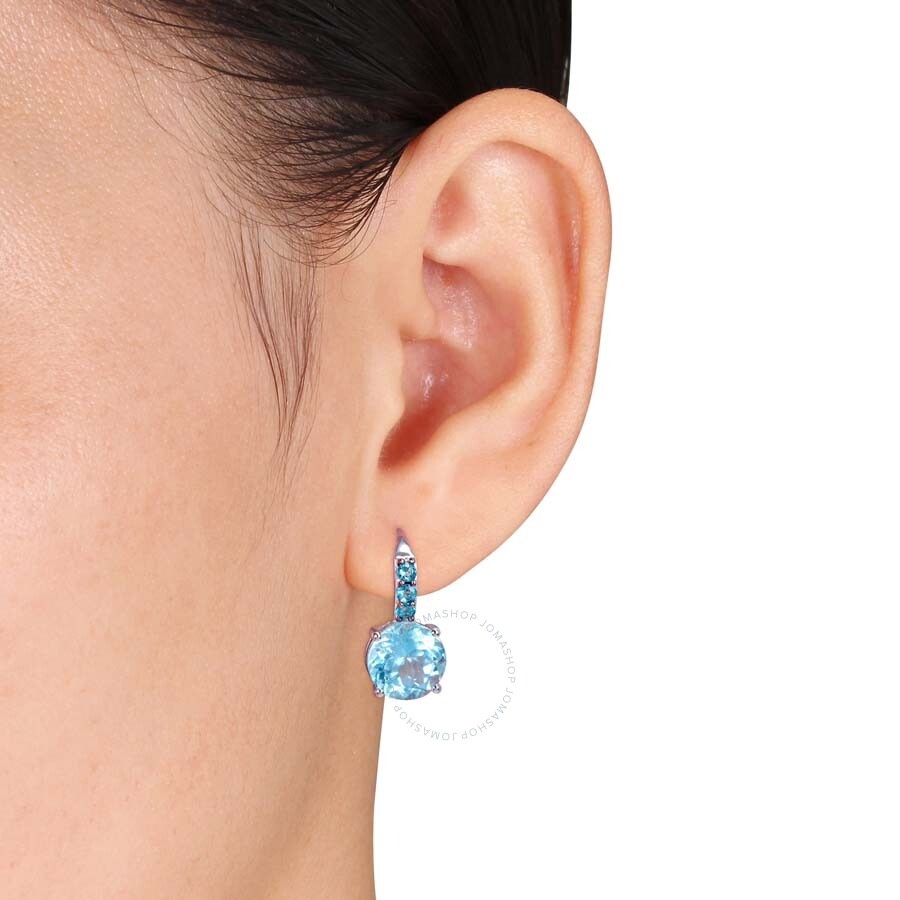 Amour - AMOUR 15 1/4 CT TGW Sky Blue Topaz and London Blue Topaz Leverback Earrings In Sterling Silver - 2