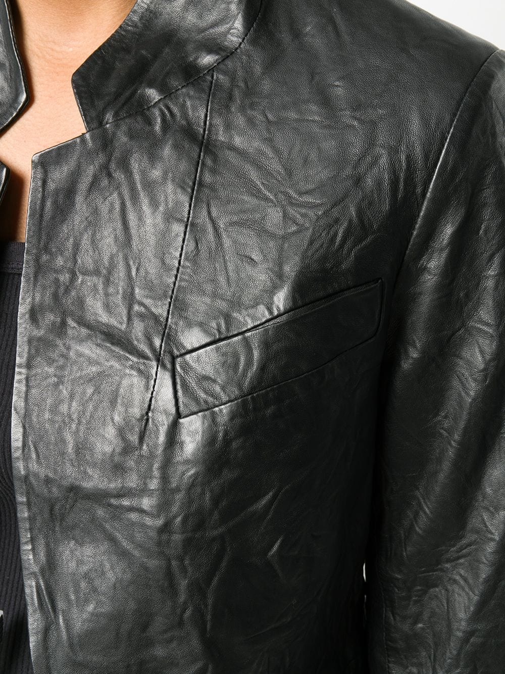 creased effect leather jacket - 5