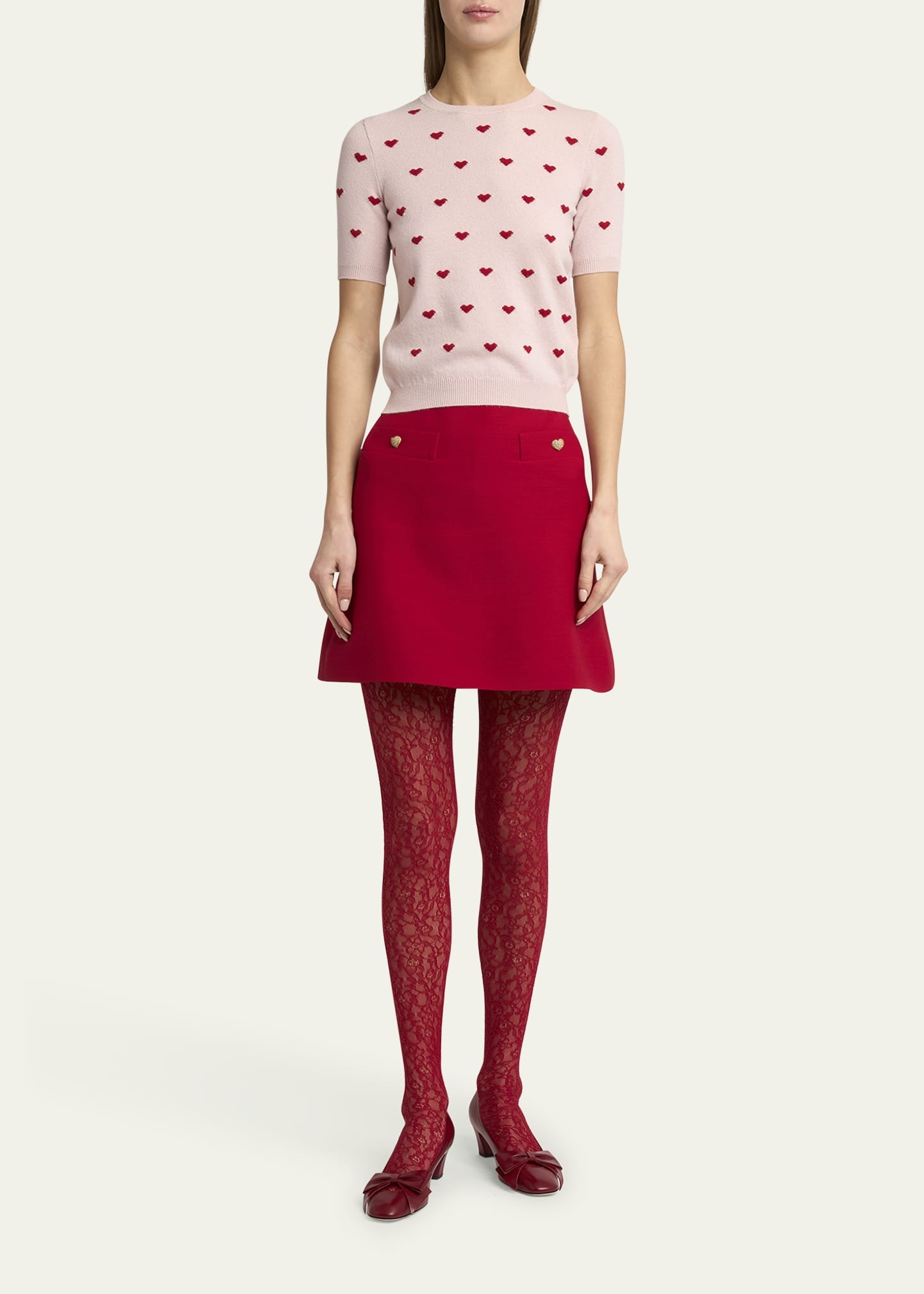 Crewneck Heart Jacquard Sweater - 2