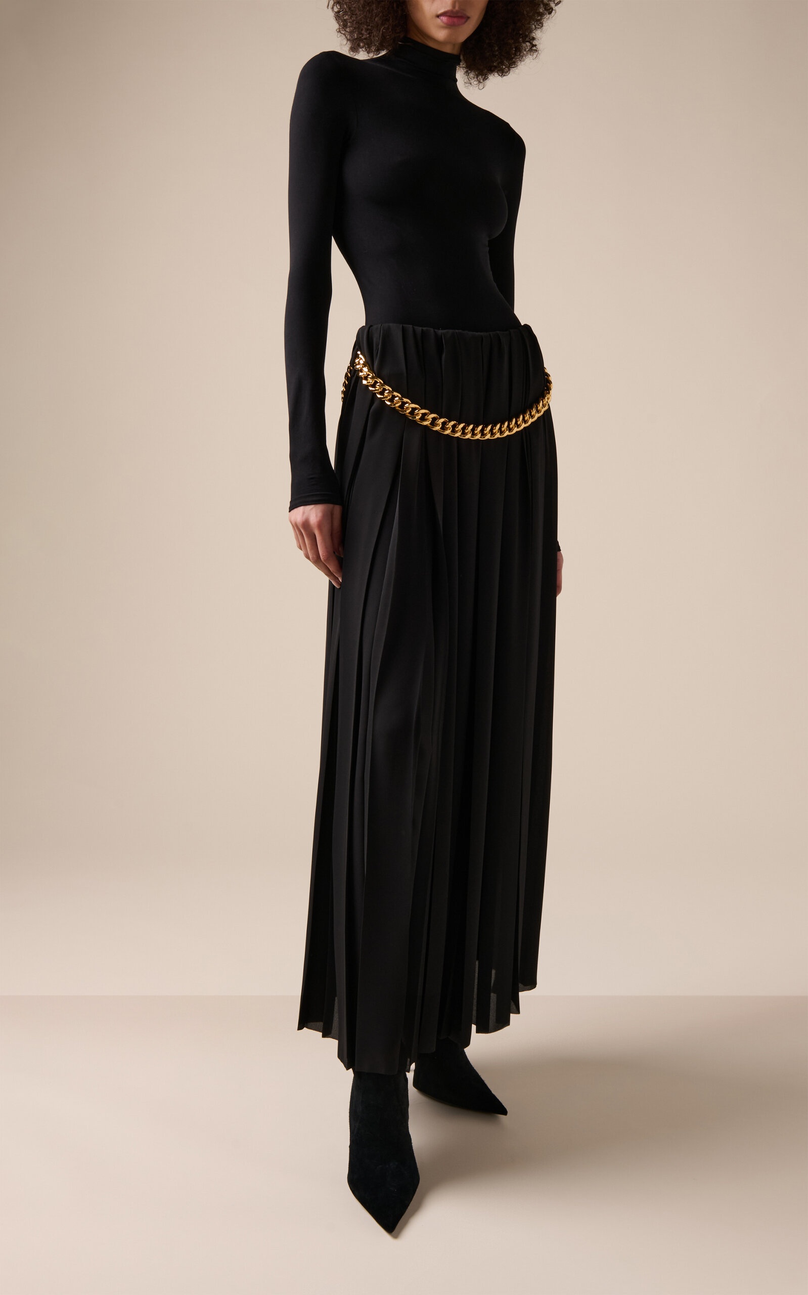 Belt-Detailed Pleated Crepe Maxi Skirt black - 2