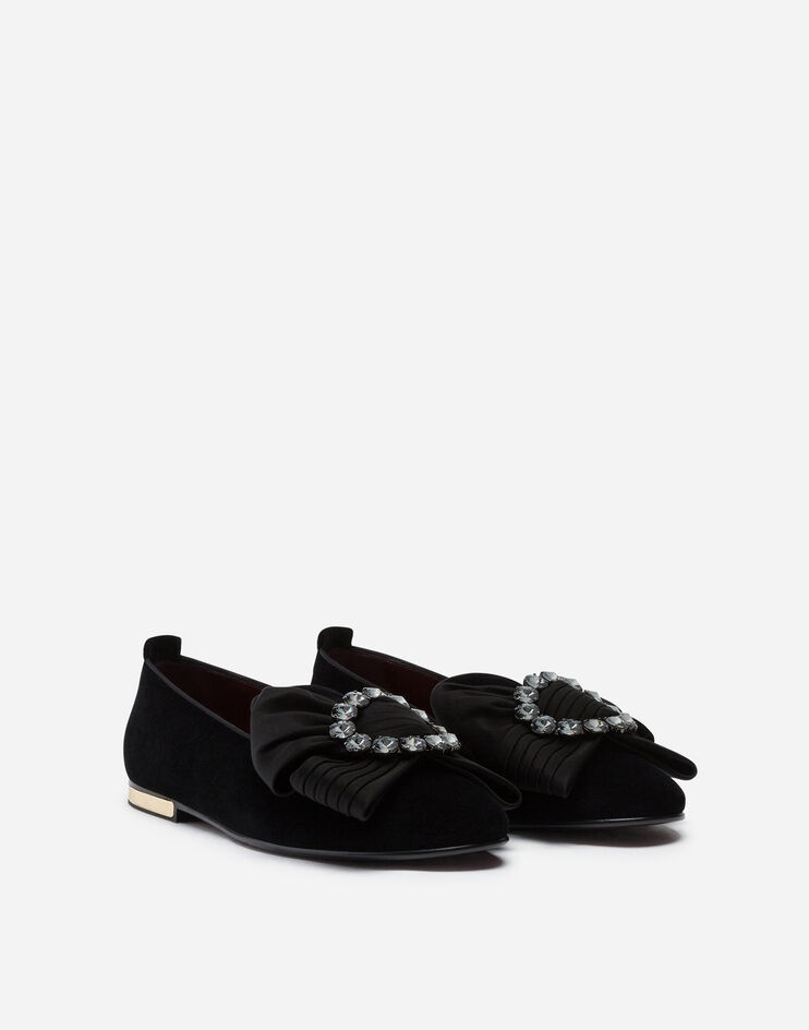 Velvet slippers with bejeweled bow - 2