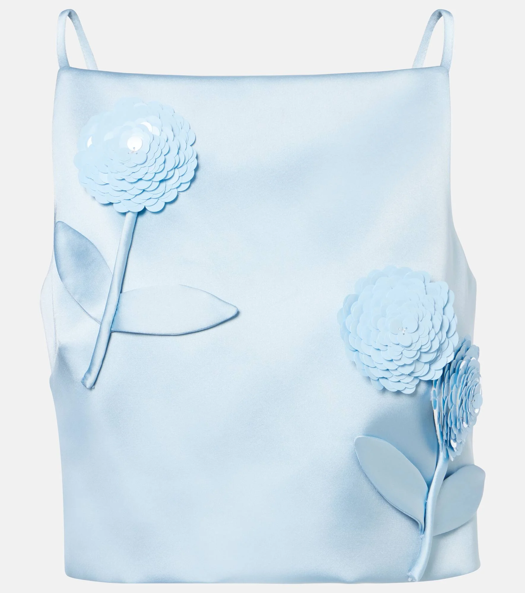 Floral-appliqué sequined cropped satin top - 1