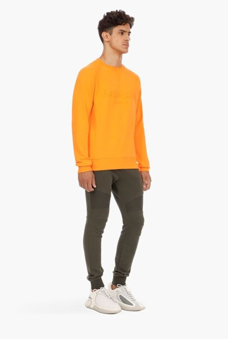 Orange cotton sweatshirt with embossed orange Balmain Paris logo 7