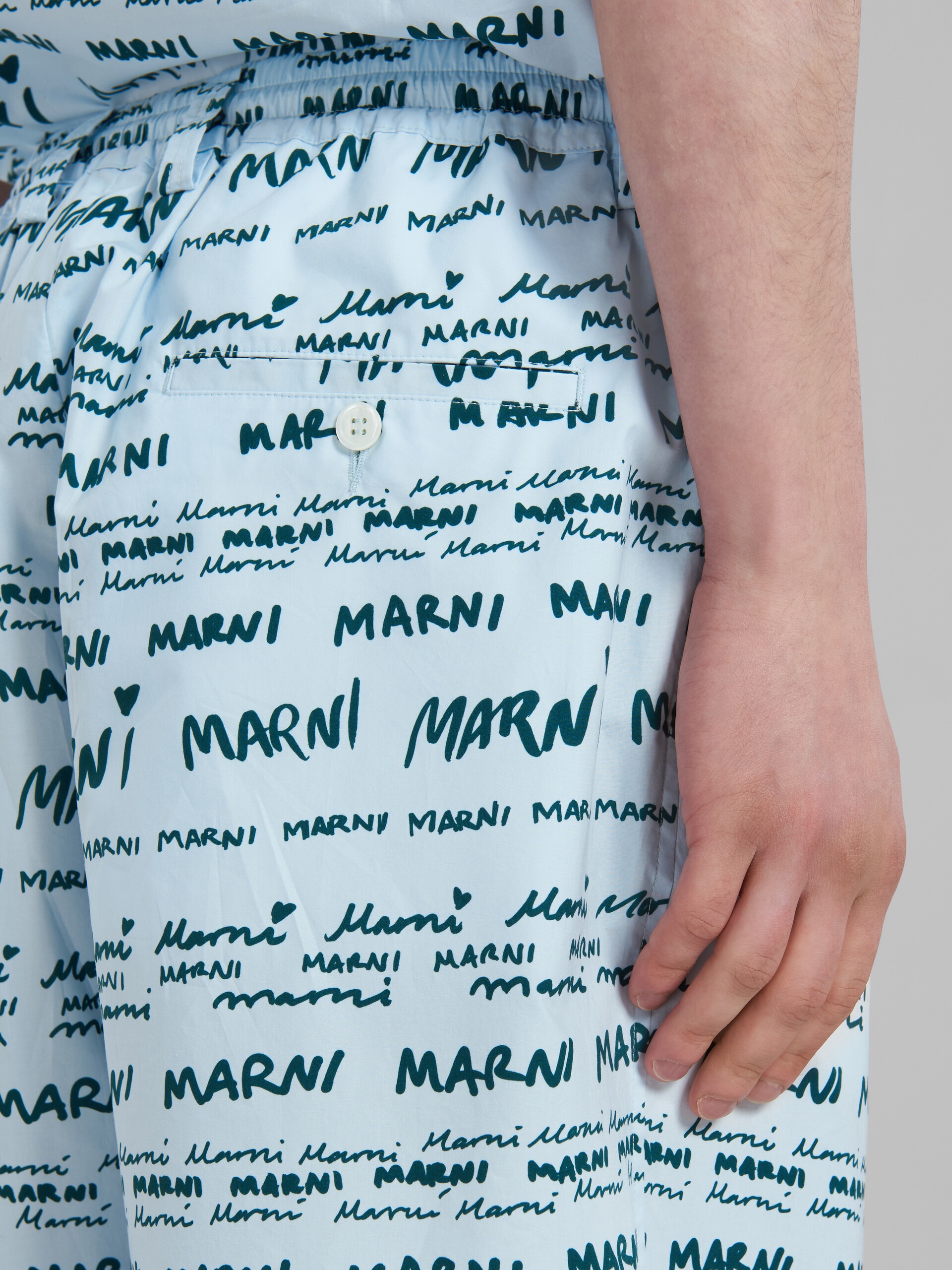 ICE BLUE POPLIN SHORTS WITH MEGA MARNI PRINT - 4