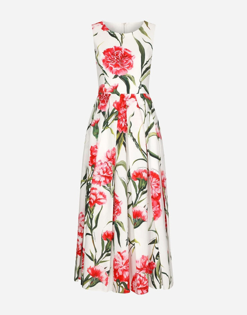 Carnation-print calf-length 드레스 1