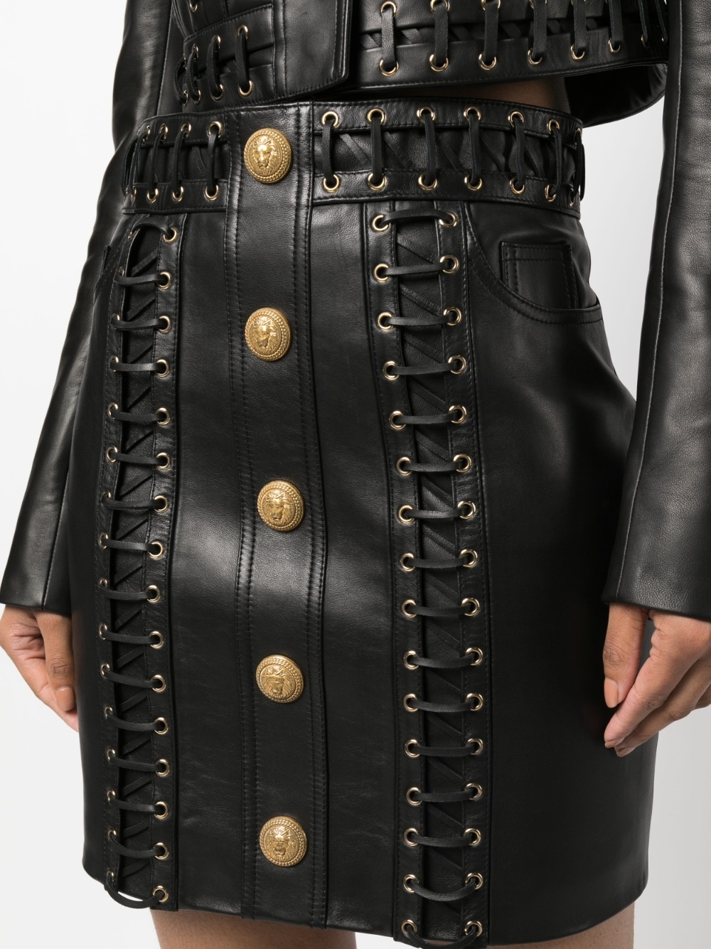eyelet-embellished buttoned leather miniskirt - 5