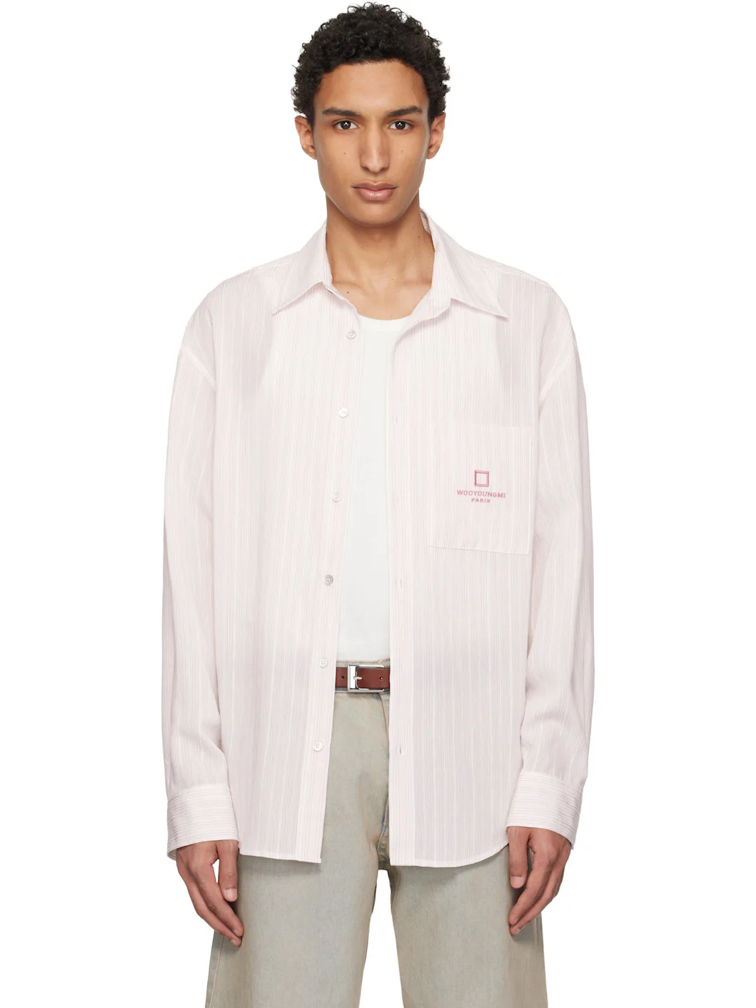 White & Pink Striped Shirt - 1