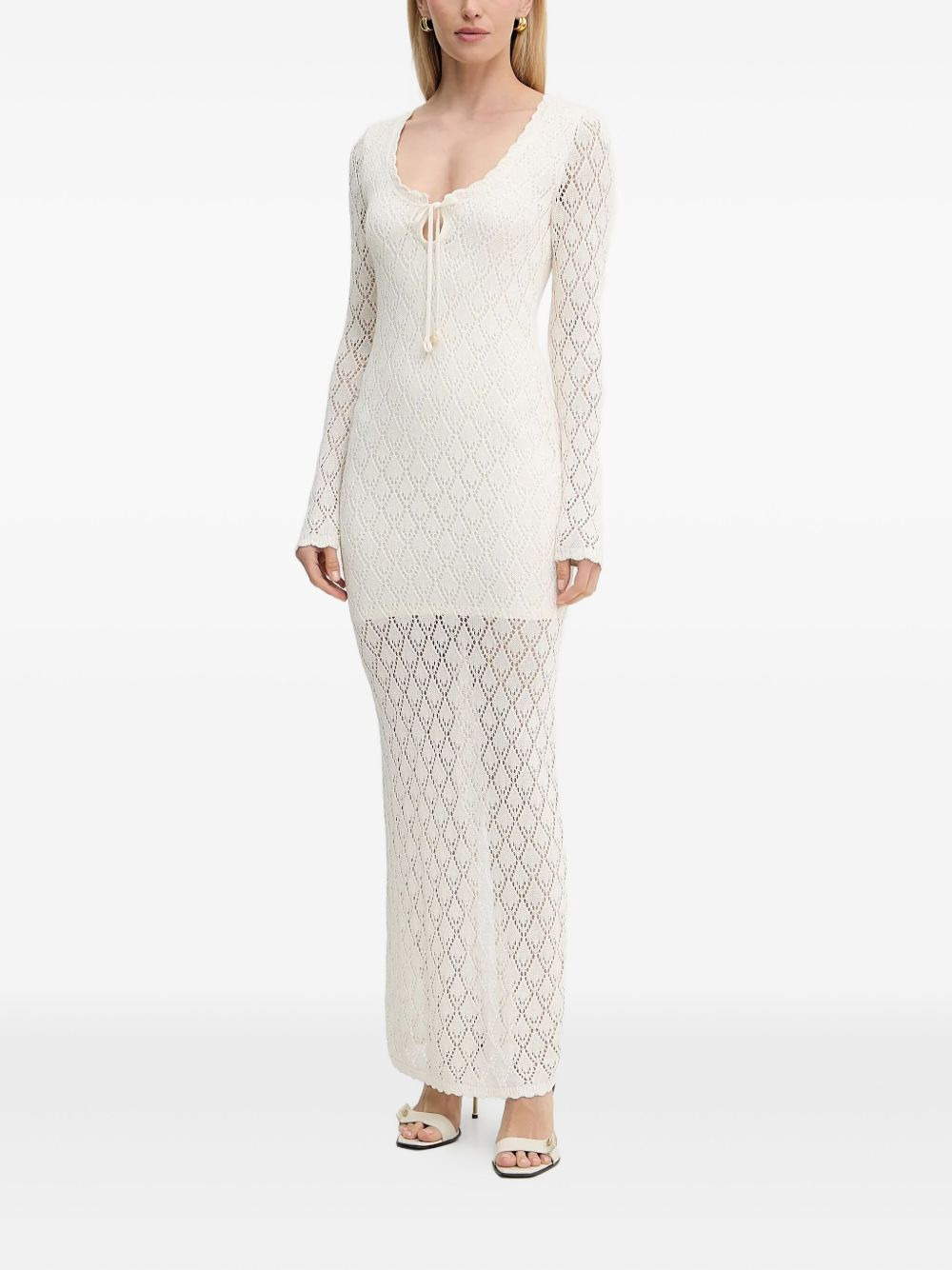 lace-up crochet maxi dress - 4