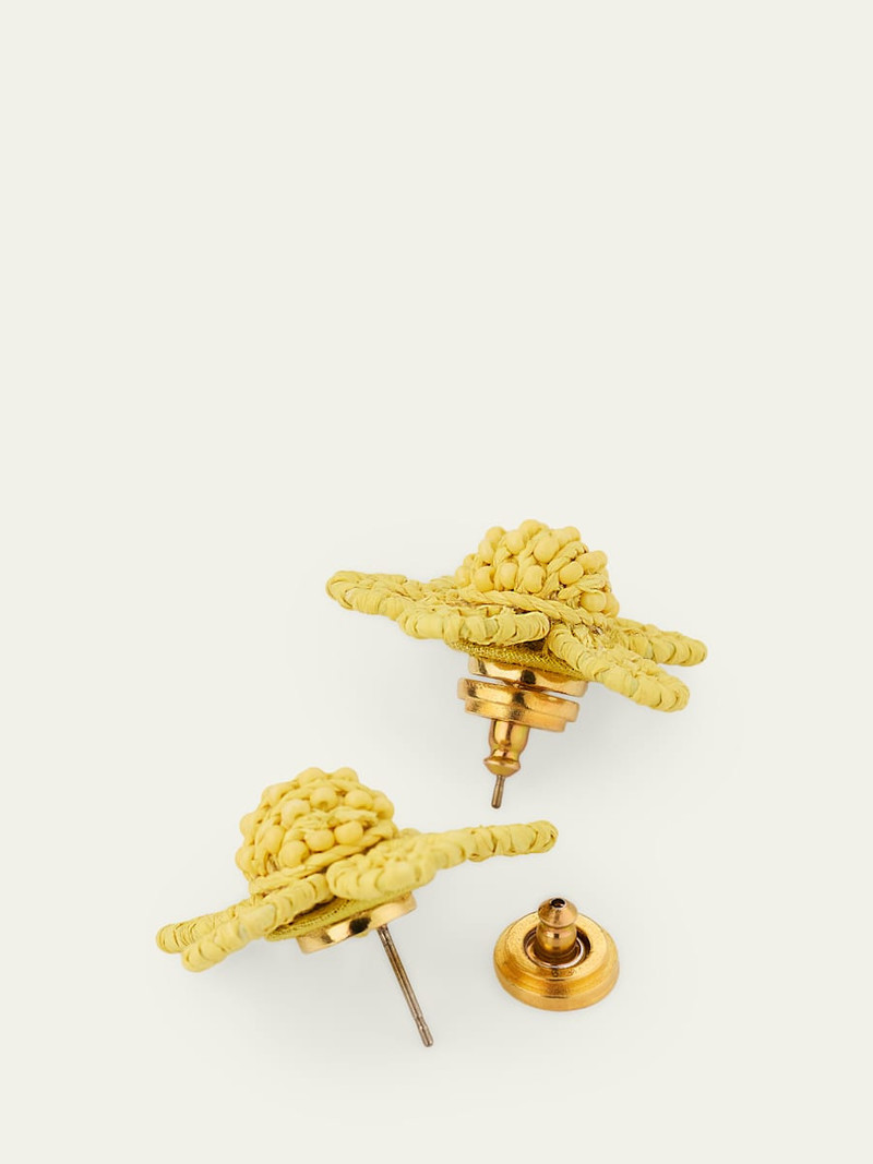 Small Woven Raffia Flower Earrings 4