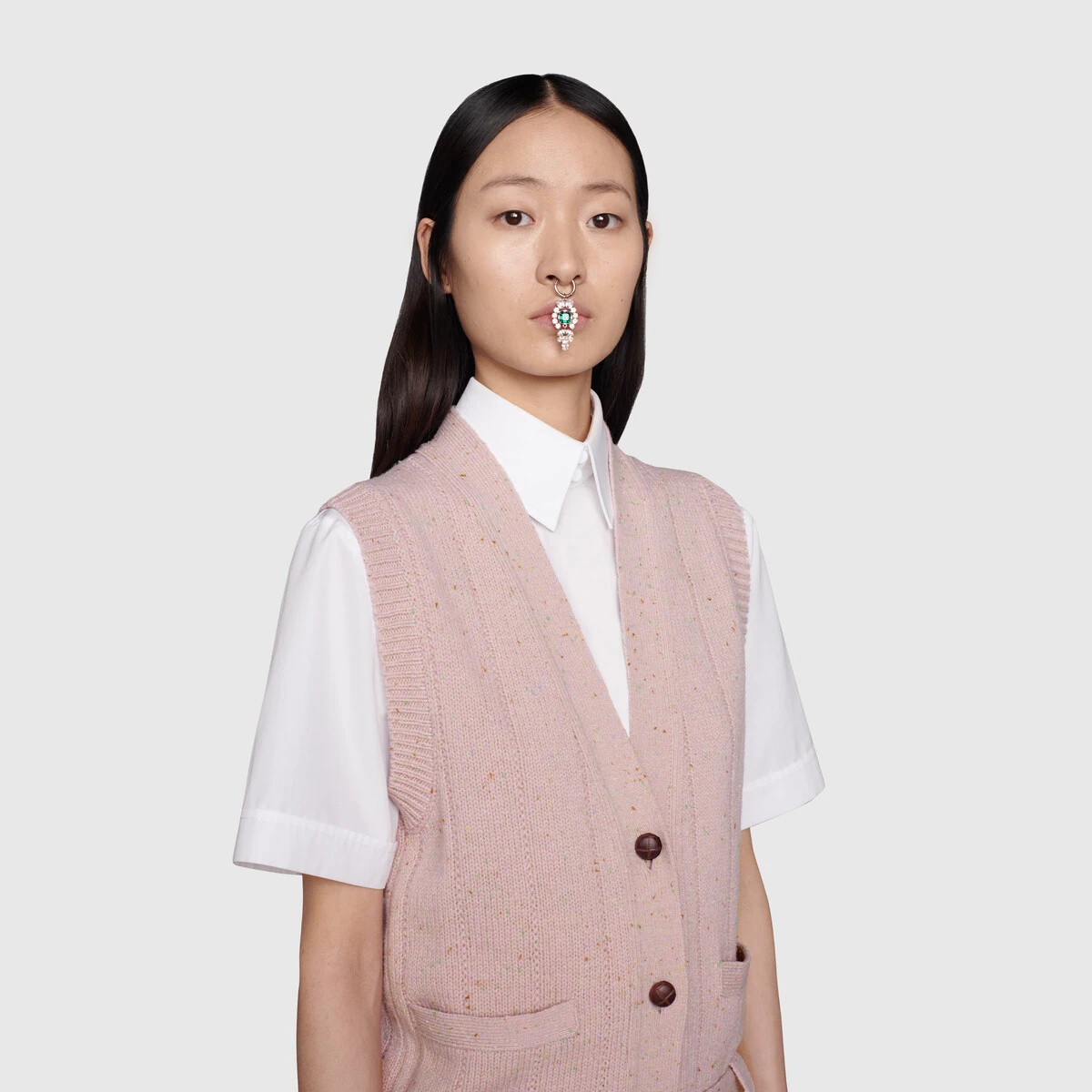 Belted rib wool knit vest - 5
