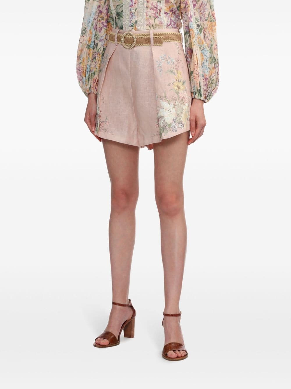 Floral print linen shorts - 6