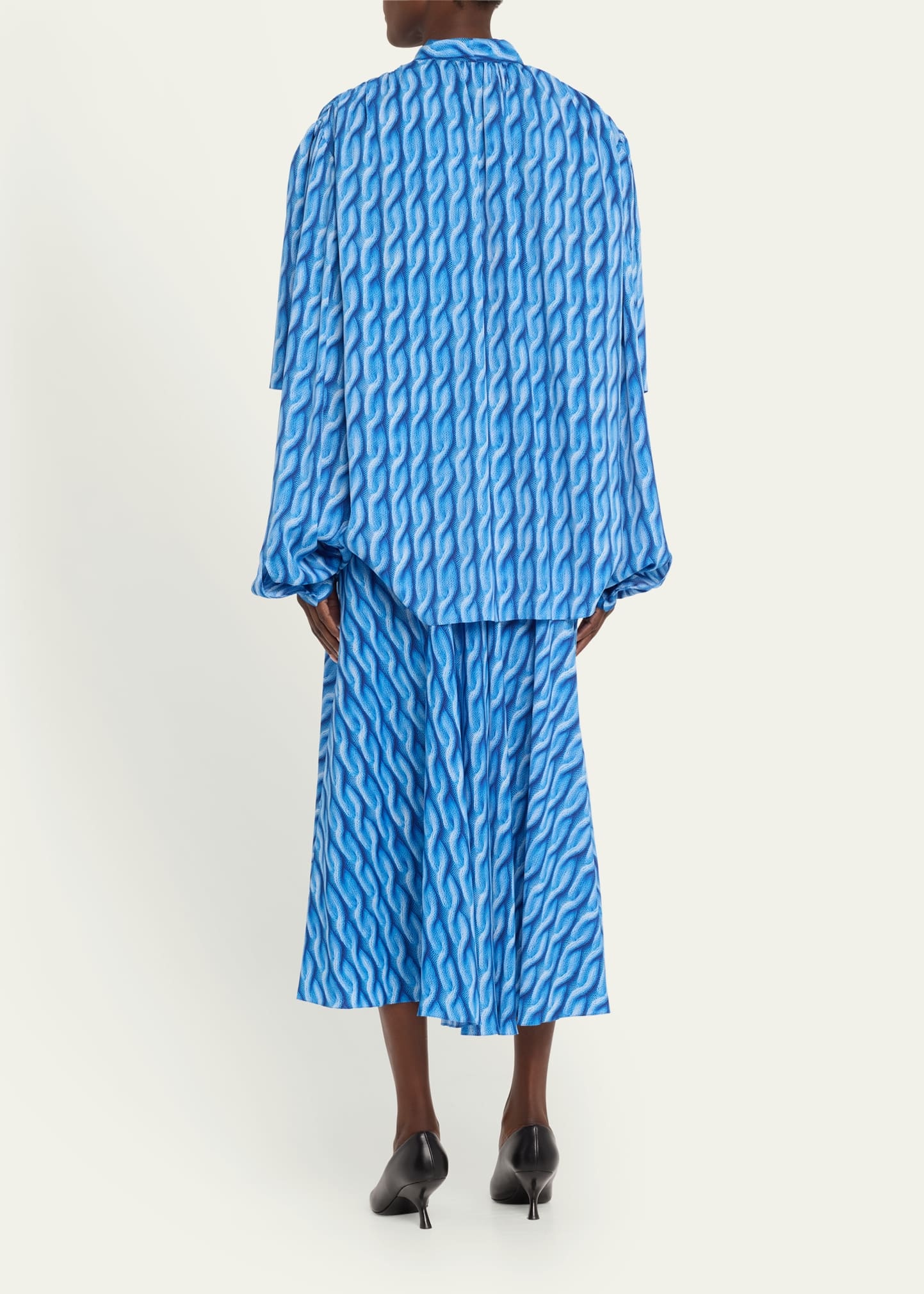 Cable Knit-Print Double-Sleeve Midi Shirtdress - 3