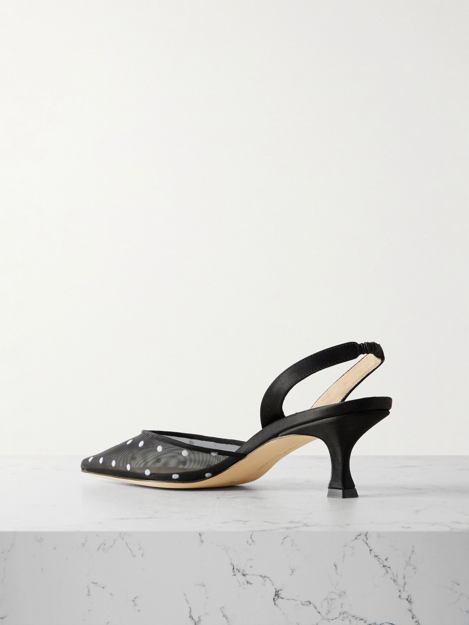 Carolyne 50 polka-dot flocked mesh and satin slingback pumps Black - 3