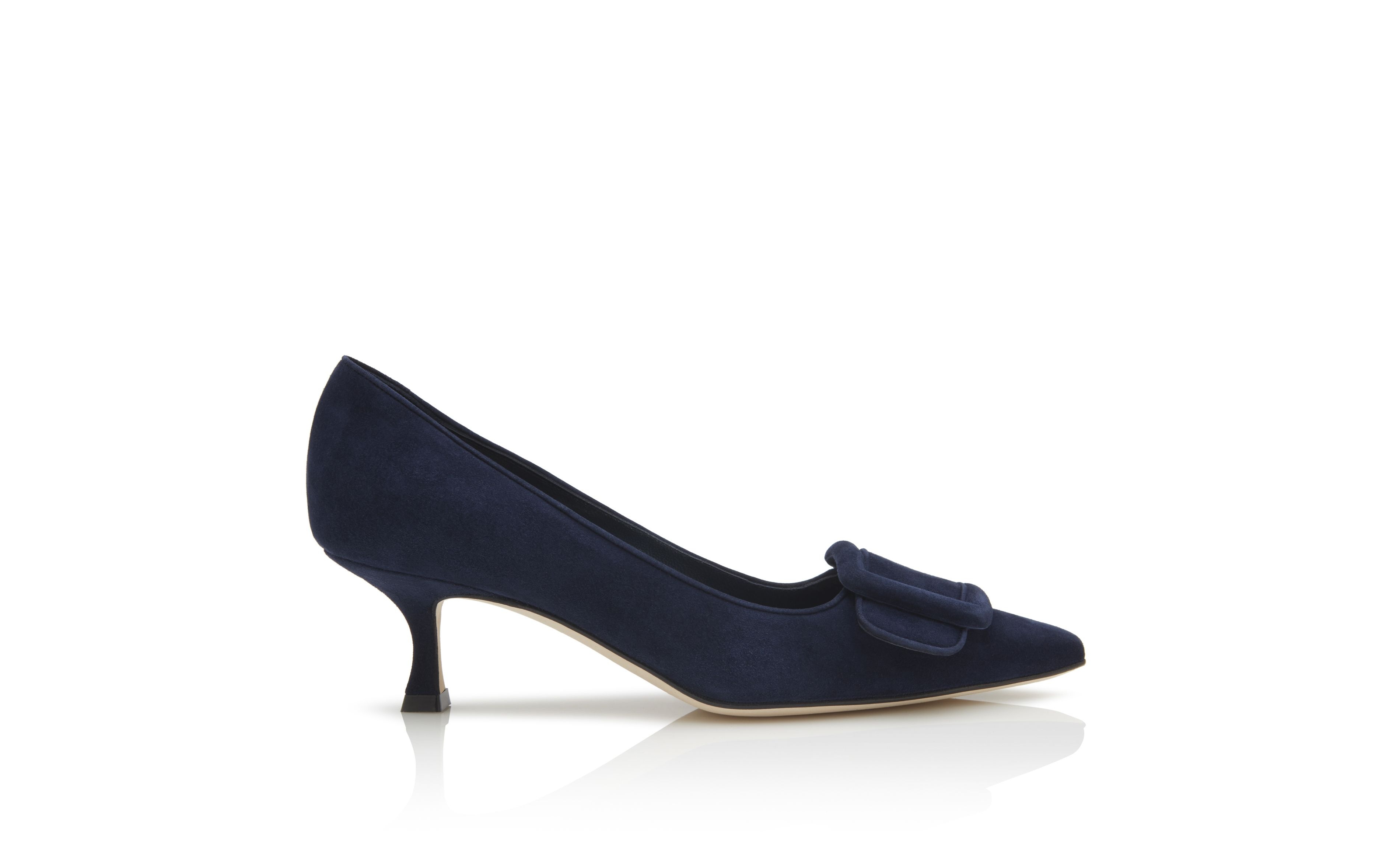 Navy Blue Suede Buckle Detail Pumps - 1