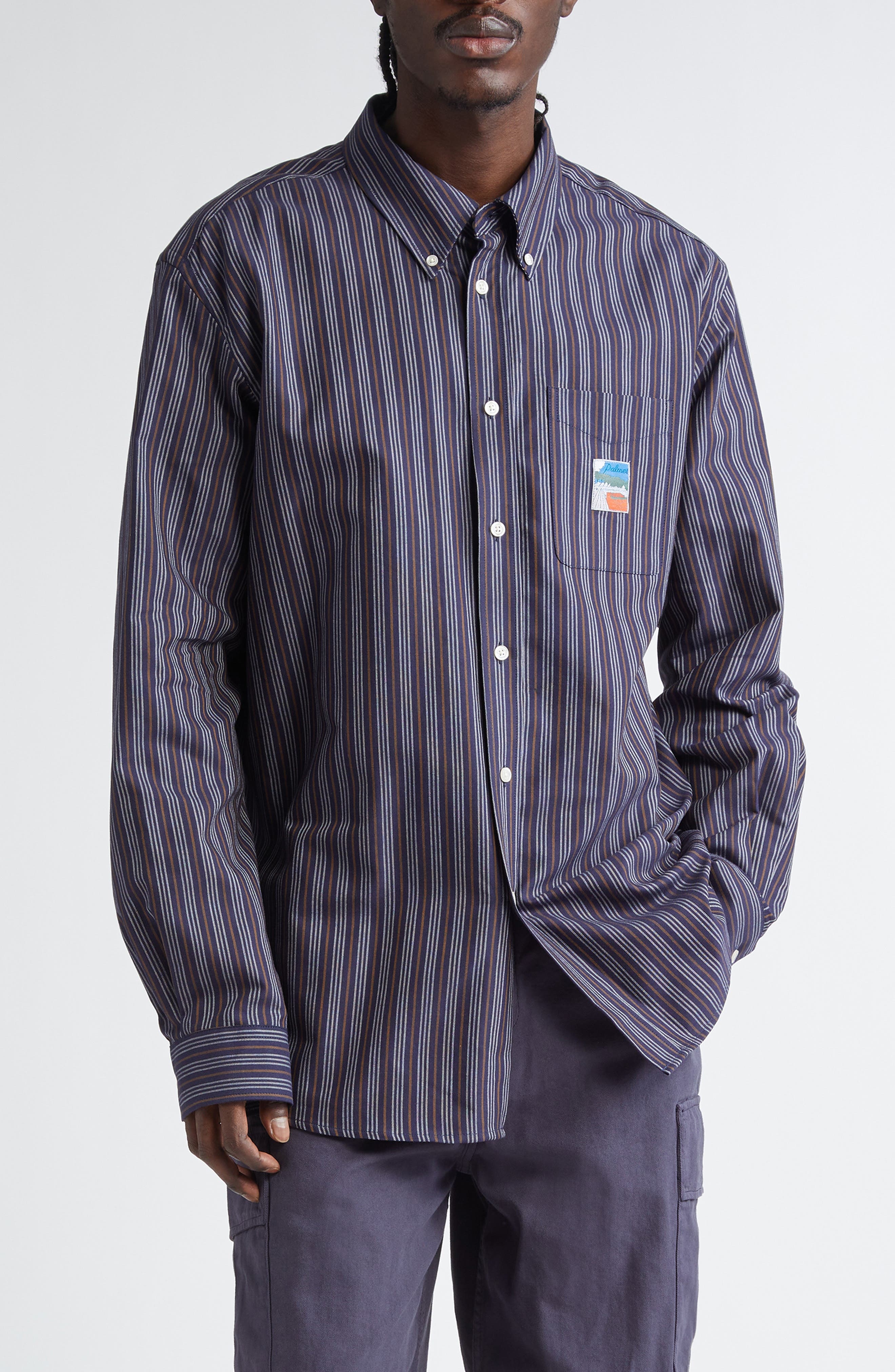 PALMES Deuce Organic Cotton Button-Down Oxford Shirt in Dark Blue at Nordstrom - 1