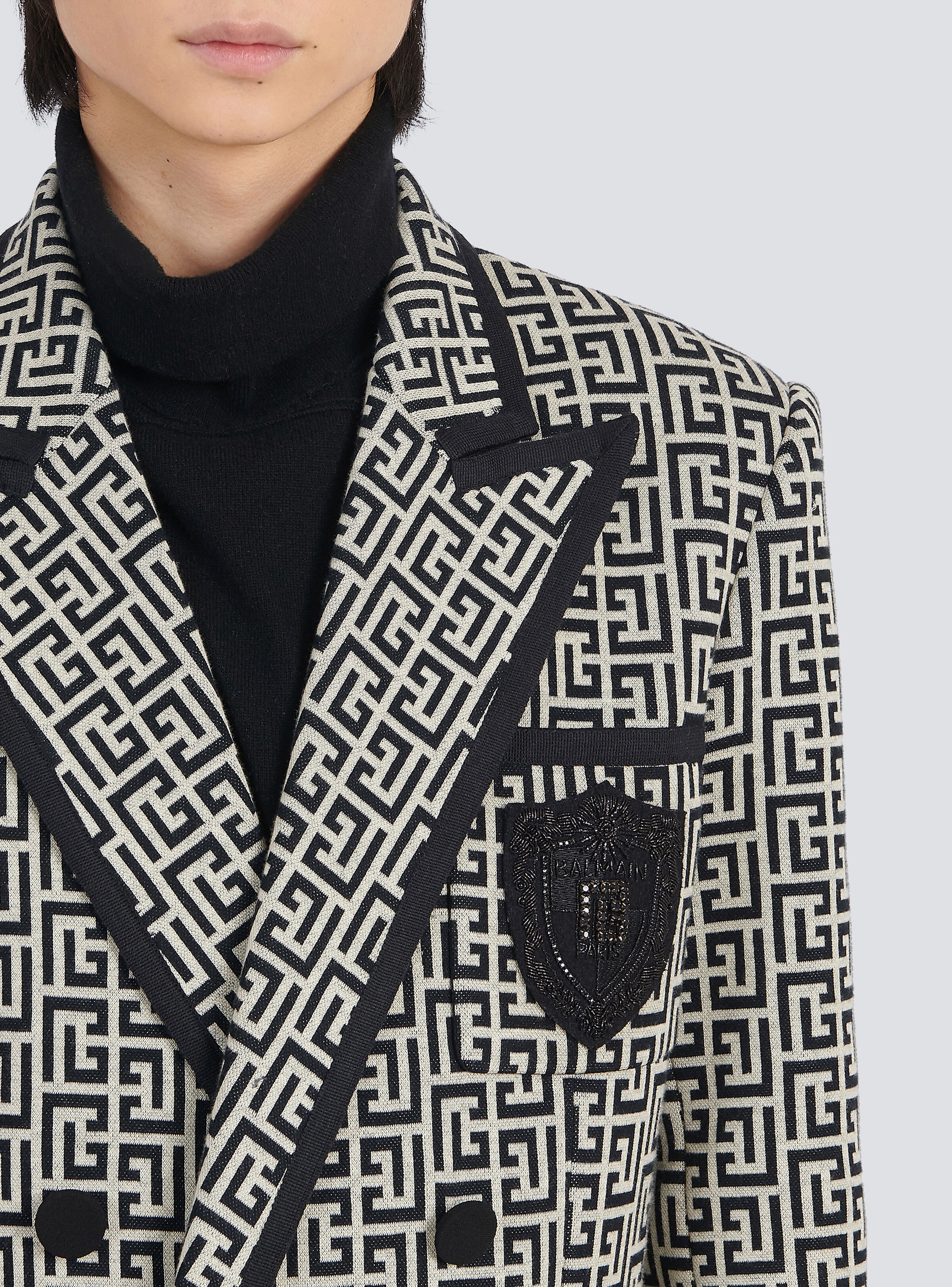 Jersey blazer with Balmain monogram and double-breasted black buttoned fastening - 8