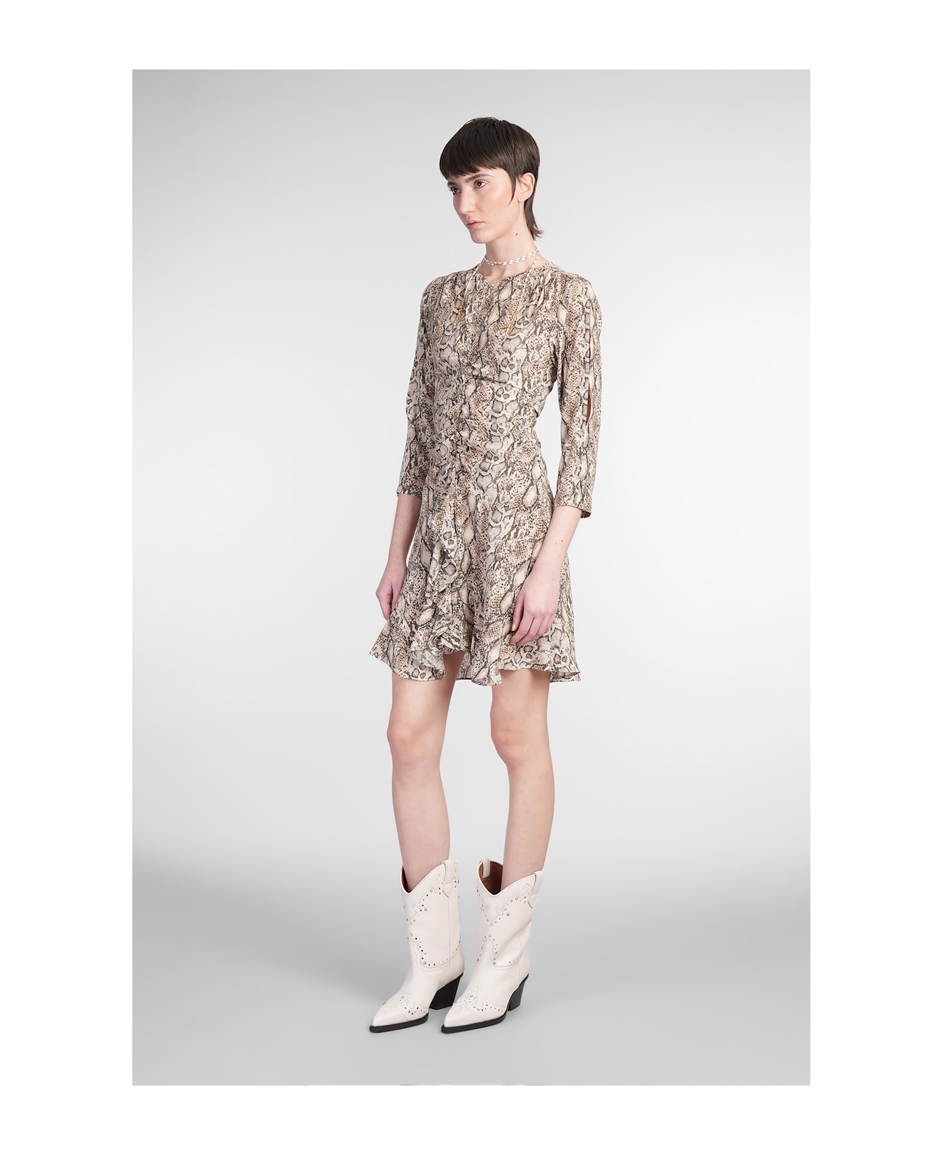 Octavia Dress In Beige Silk - 4
