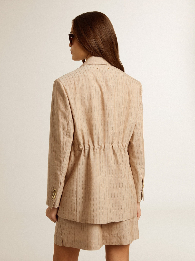 Women’s dark beige double-breasted blazer with button fastening 4