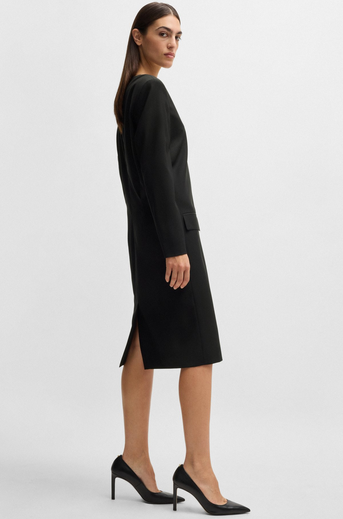 TAILORED V-NECK DRESS WITH FLAP POCKETS IN RELAXED FIT - 6