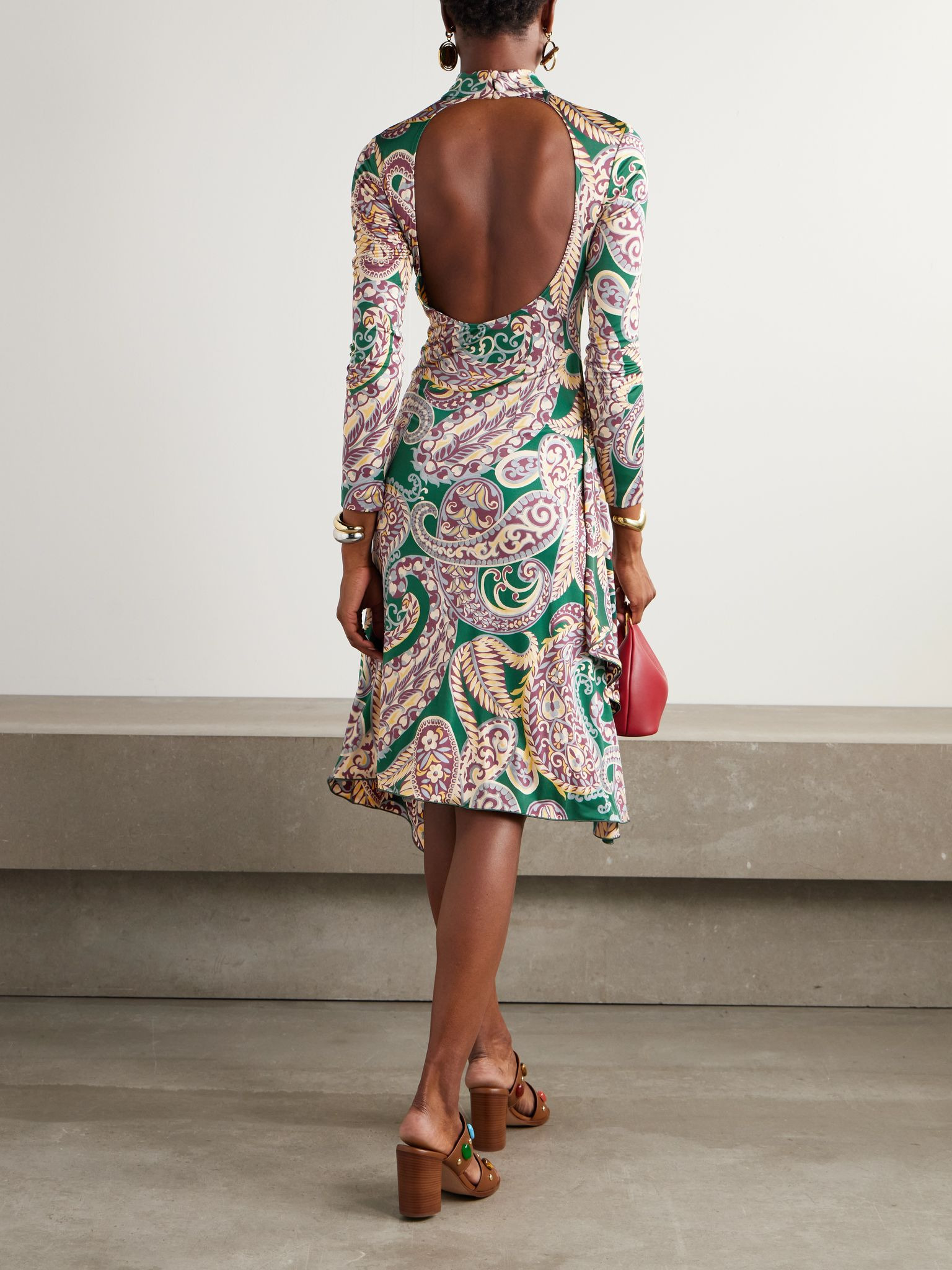 Asymmetric open-back paisley-print stretch-jersey dress Multi - 3