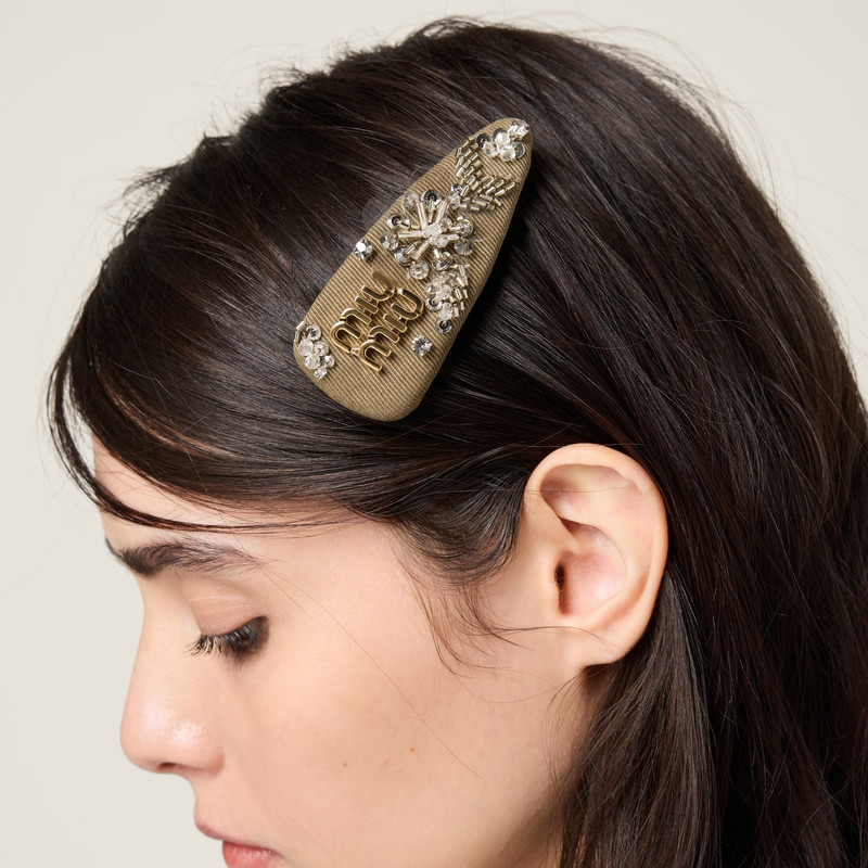 Miu Miu Embroidered gabardine hair clip outlook