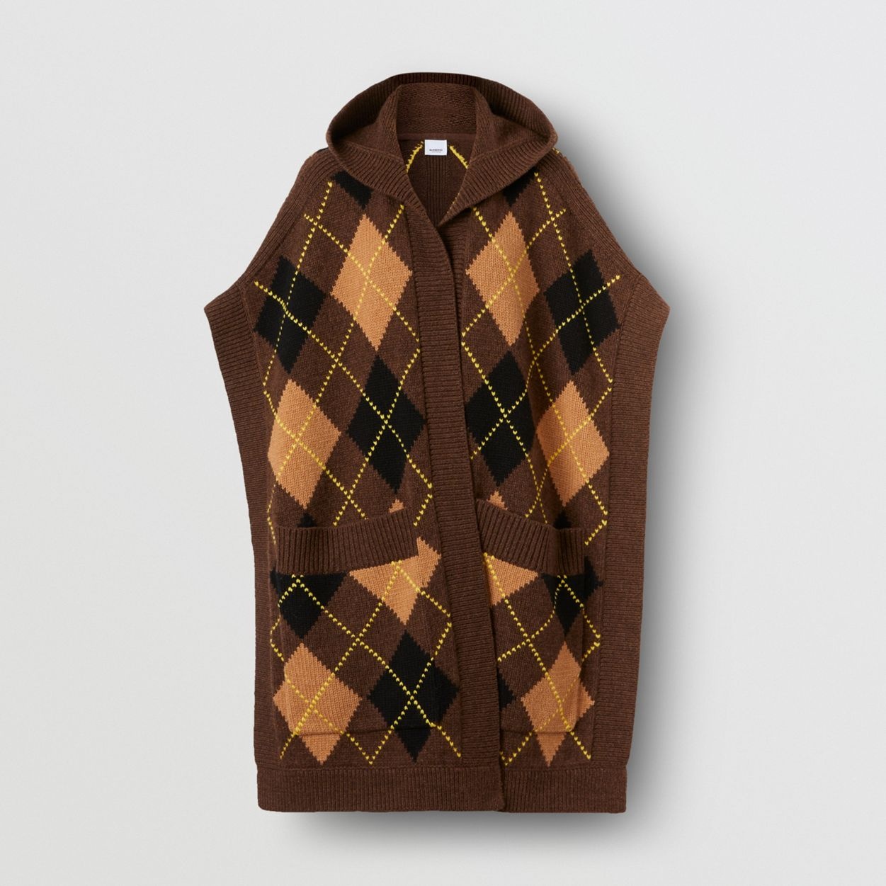 Argyle Intarsia Wool Cashmere Hooded Cape - 1