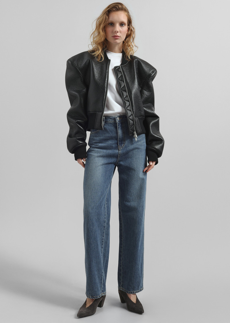 Glane Faux Leather Bomber Jacket - Black 8