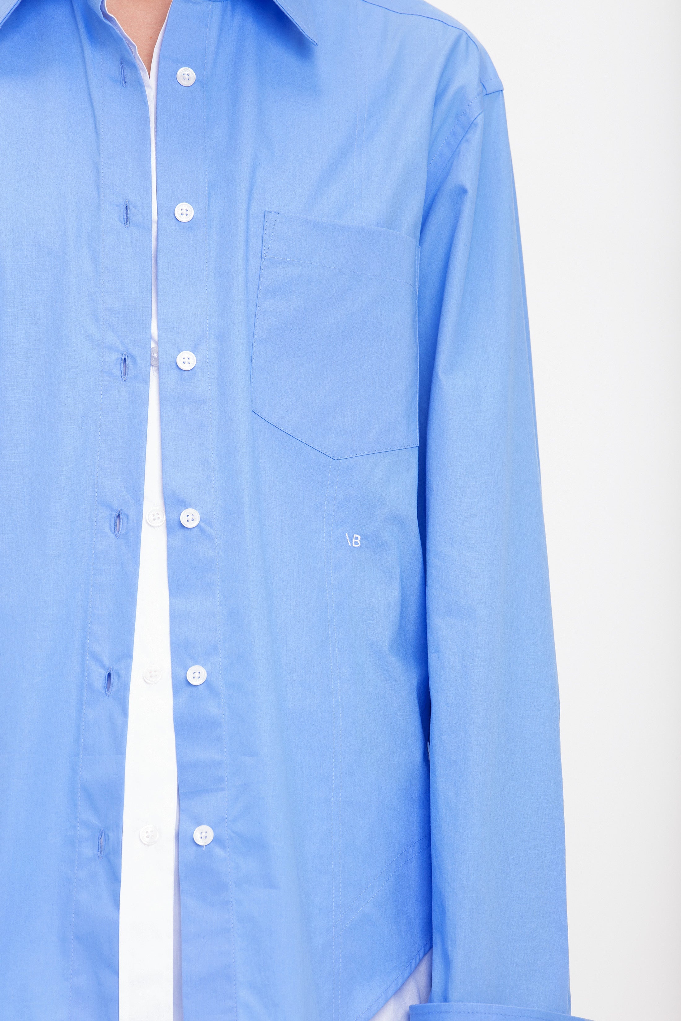 Relaxed Double-Layer Shirt In Oxford Blue - 5