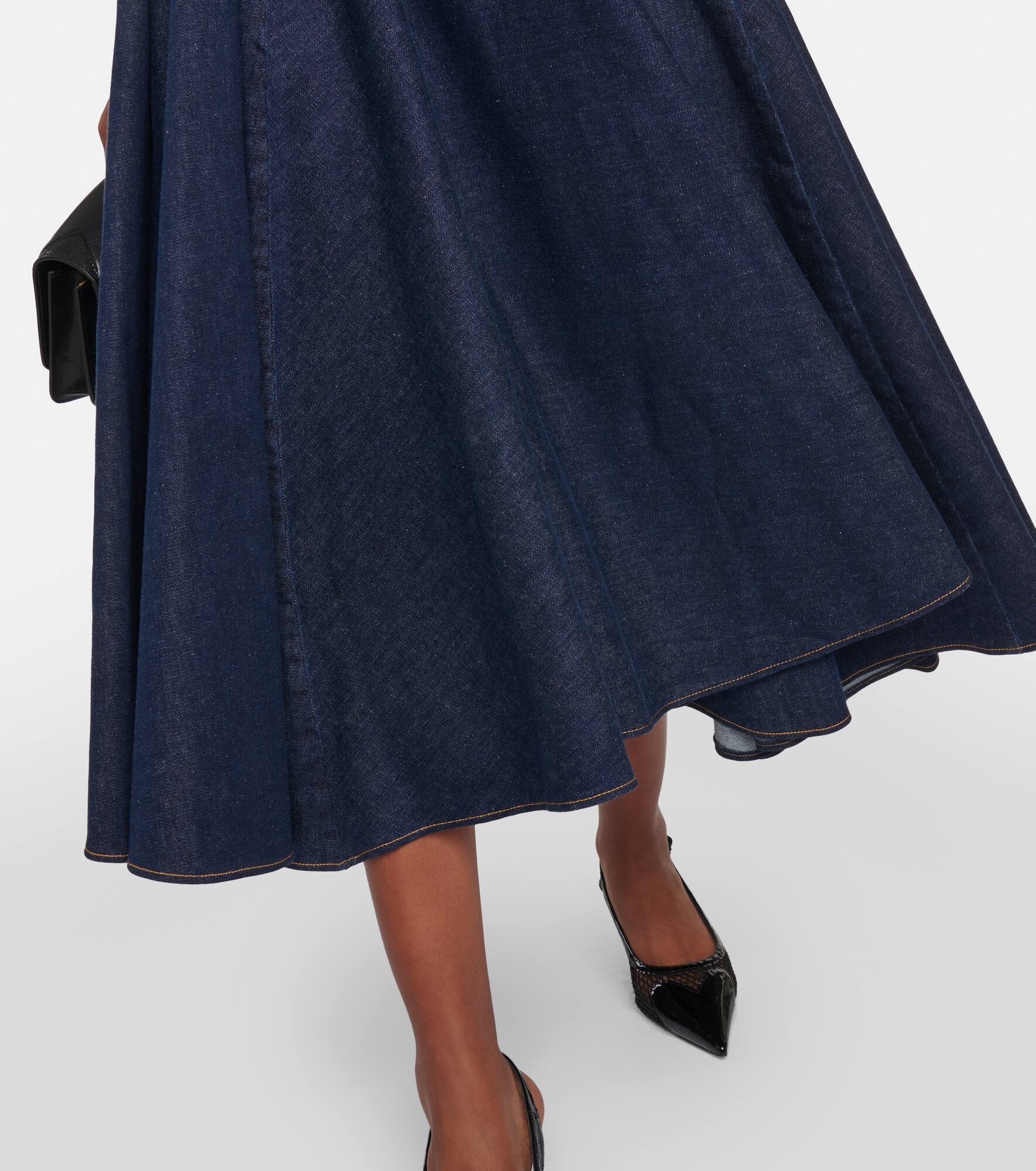 Pleated high-rise denim midi skirt - 5