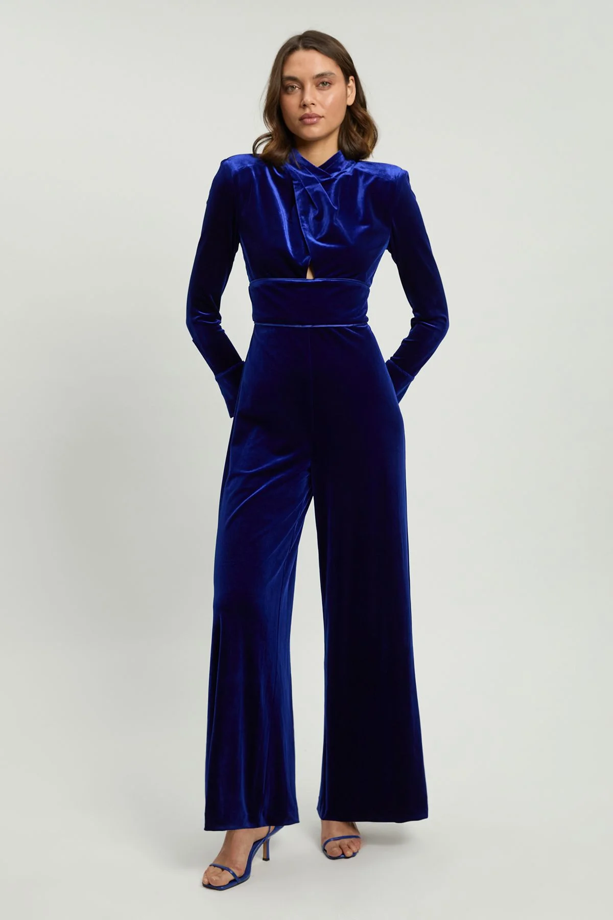 Velvet Wrap Detail Woven Jumpsuit - 1