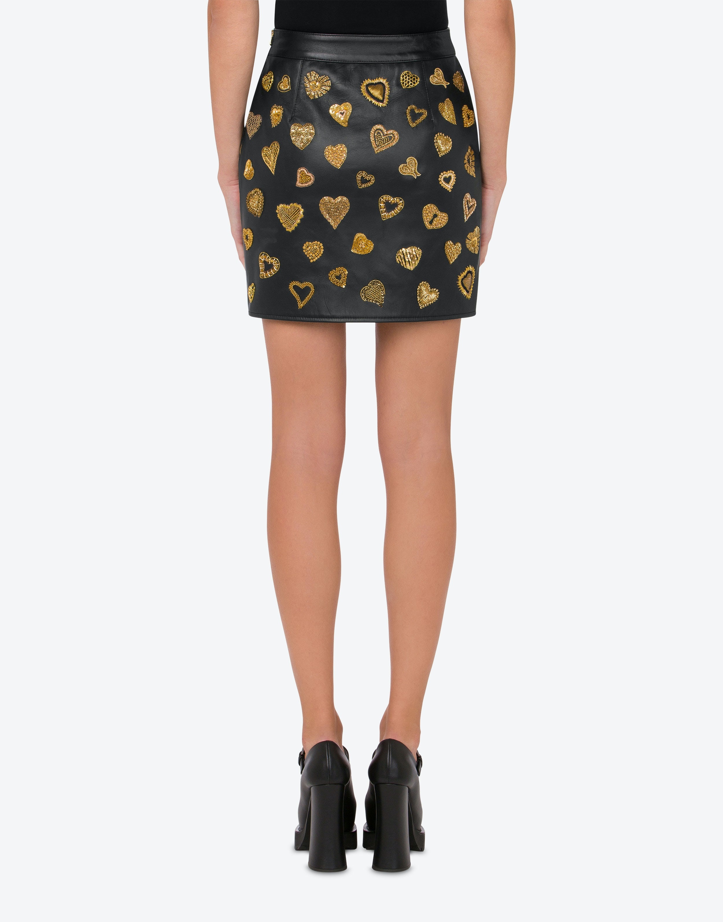 EMBELLISHED HEARTS NAPPA LEATHER MINISKIRT - 3