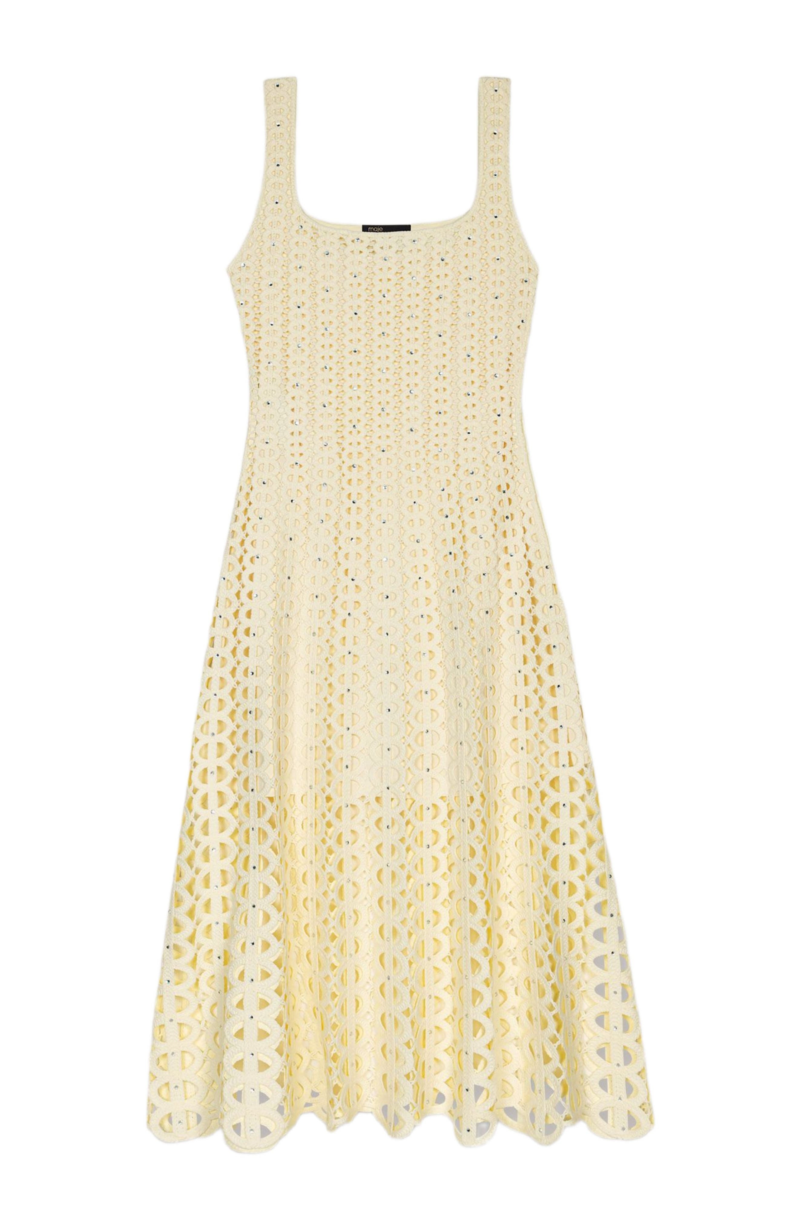 maje Rhinestone crochet midi dress in Yellow at Nordstrom - 8