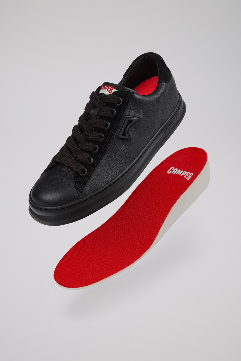 Black Leather and Nubuck Sneakers for Women. 6