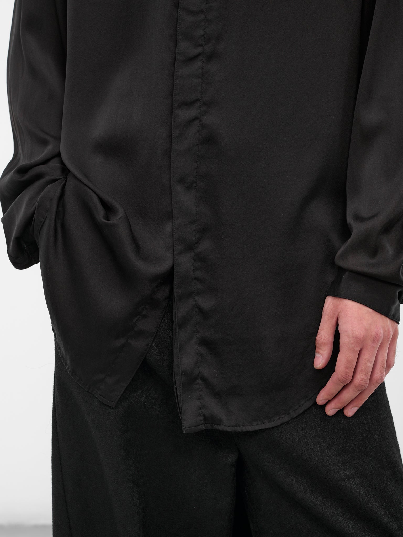 Black Silk Button-Up Shirt - 5