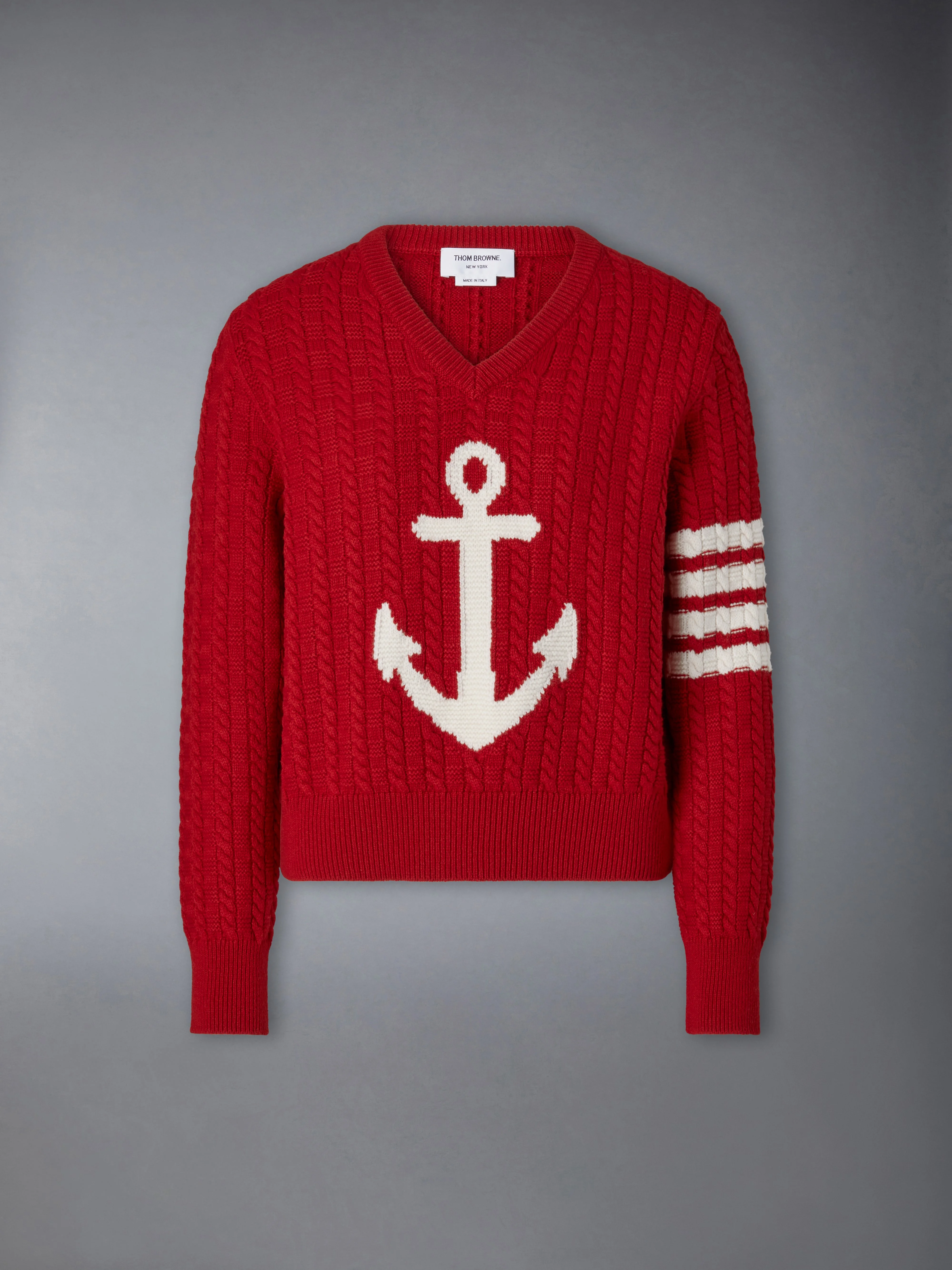 MERINO WOOL 4-BAR INTARSIA ANCHOR PULLOVER - 1